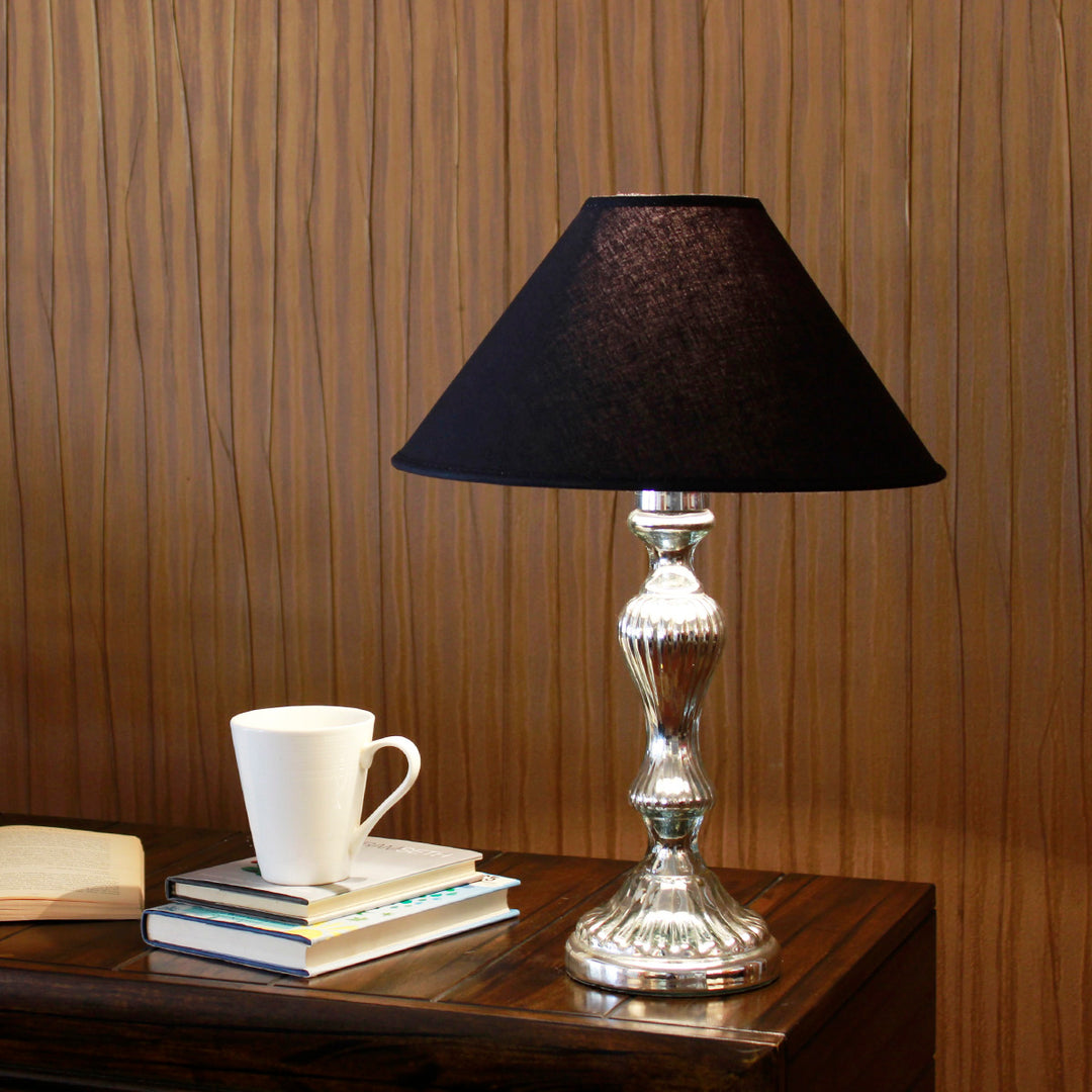 RENLEY Single Light Chrome Finish Glass Table Lamp with Black Cotton Shade