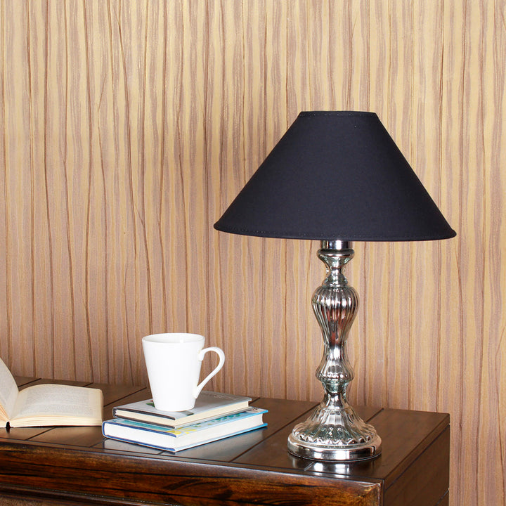 RENLEY Single Light Chrome Finish Glass Table Lamp with Black Cotton Shade