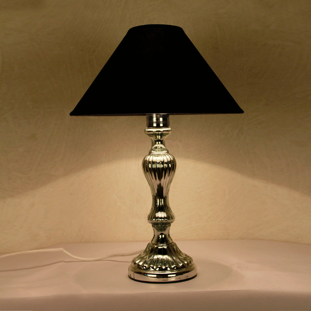 RENLEY Single Light Chrome Finish Glass Table Lamp with Black Cotton Shade