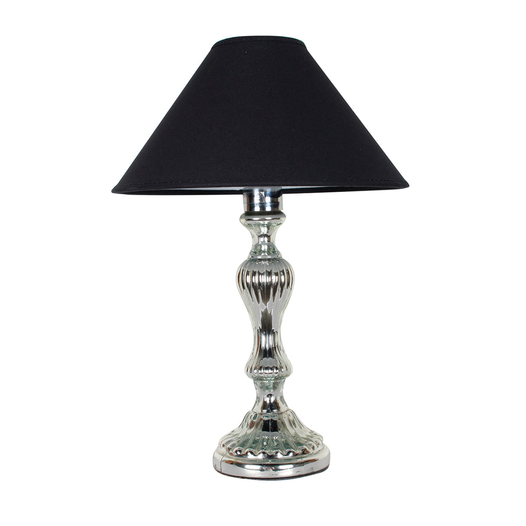 RENLEY Single Light Chrome Finish Glass Table Lamp with Black Cotton Shade