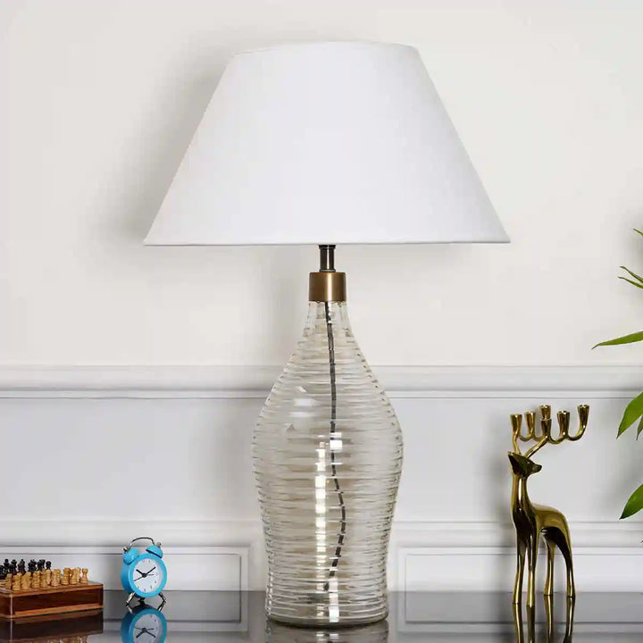 Whirlpool Rings Grey Lustere Glass Table Lamp With White Cotton Shade