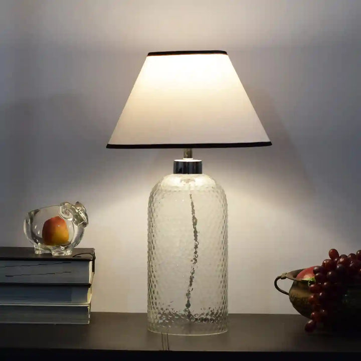 Tesco Dotted Pattern Glass Table Lamp White & Black Cotton Shade