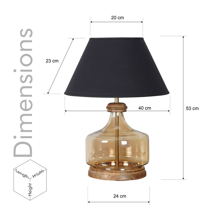 Alexandro Amber Lustere Glass and Wood Table Lamp With Cotton Shade