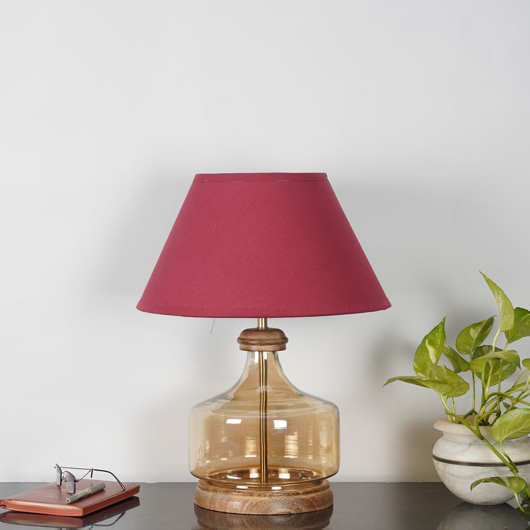 Alexandro Amber Lustere Glass and Wood Table Lamp With Cotton Shade