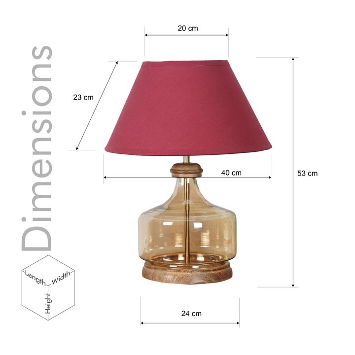 Alexandro Amber Lustere Glass and Wood Table Lamp With Cotton Shade