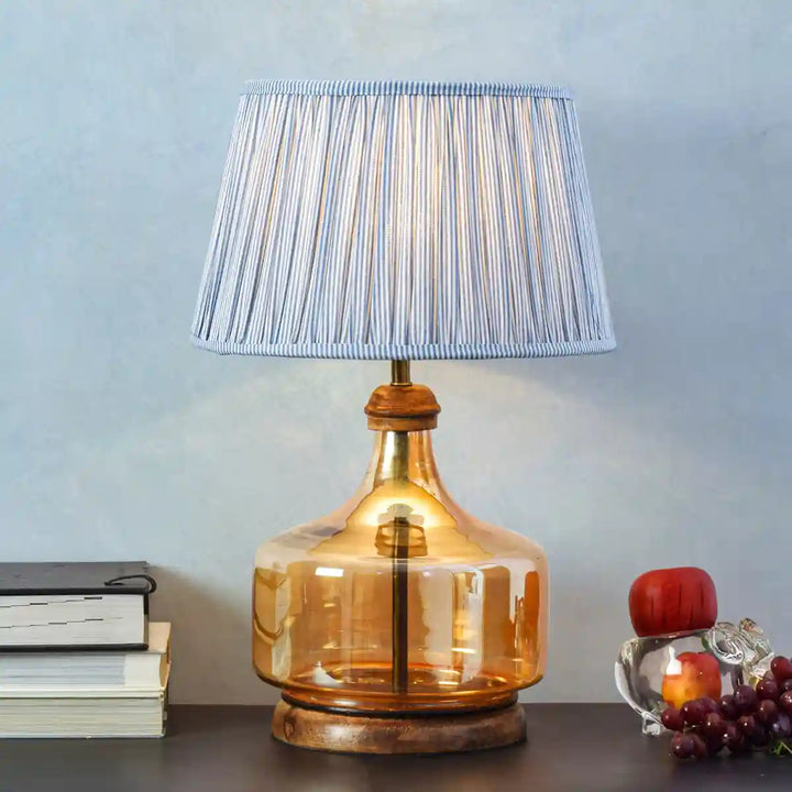 Alexandro Amber Lustere and Wood Table Lamp With White Cotton Shade