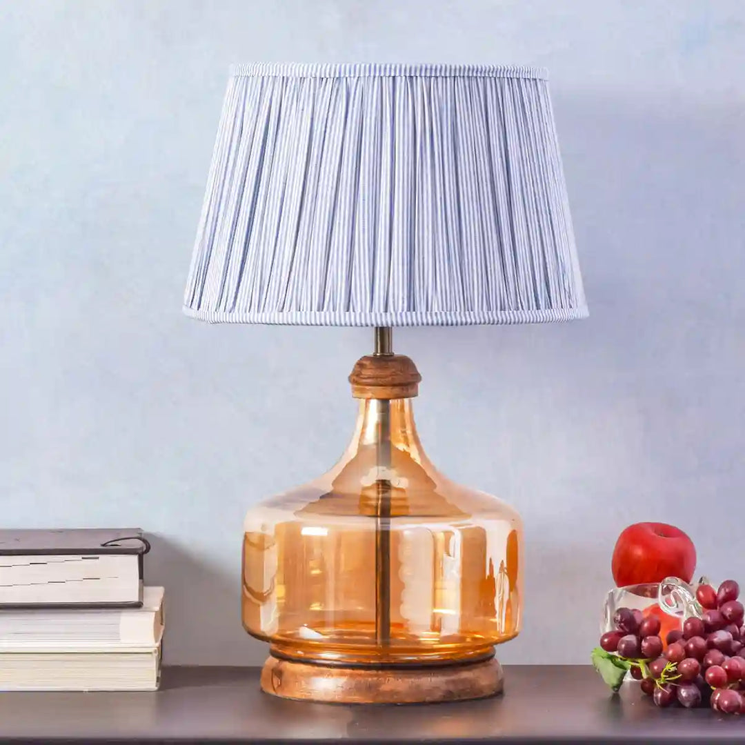 Alexandro Amber Lustere and Wood Table Lamp With White Cotton Shade