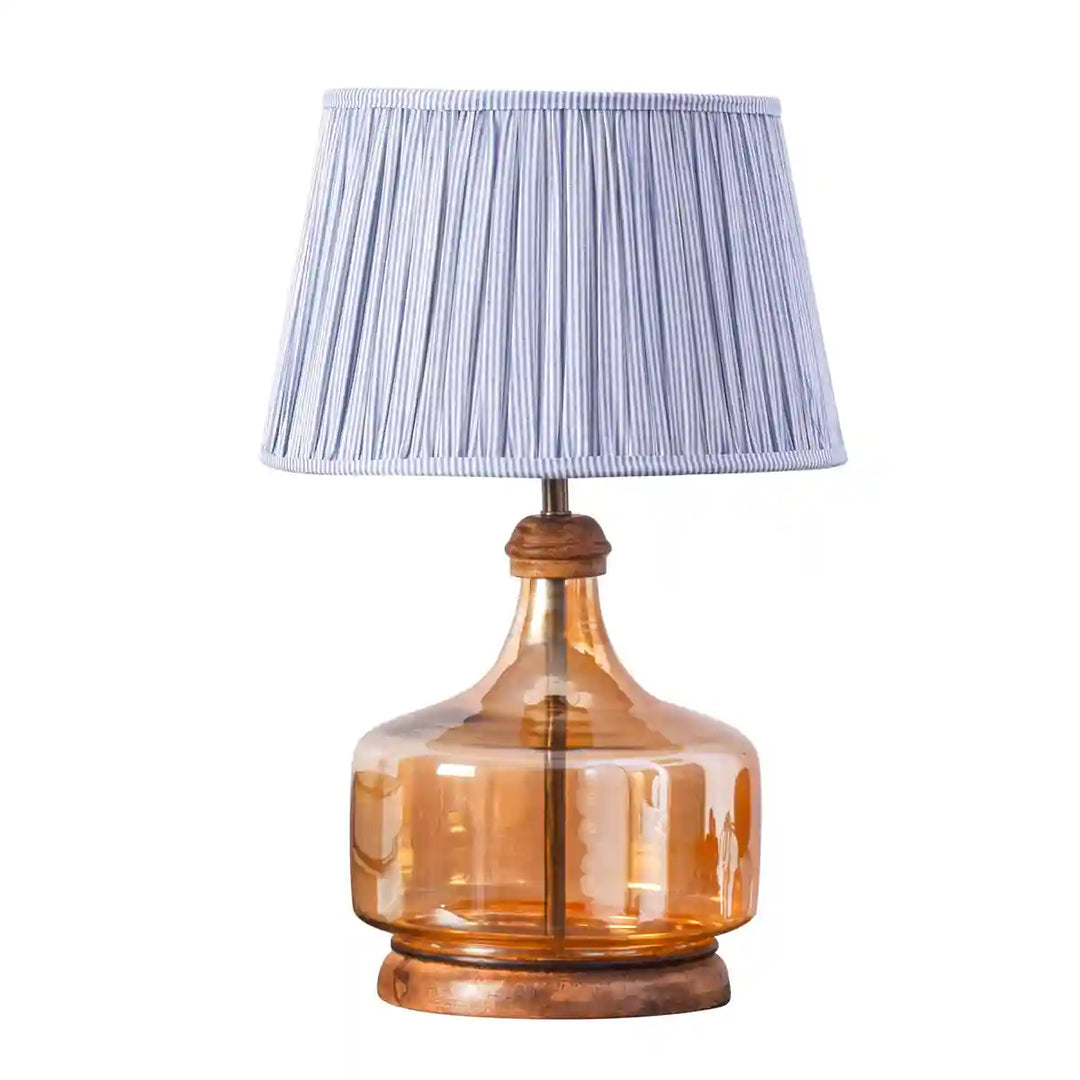 Alexandro Amber Lustere and Wood Table Lamp With White Cotton Shade