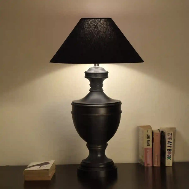 Botanica Black Finish Wood Table Lamp With Black Cotton Shade