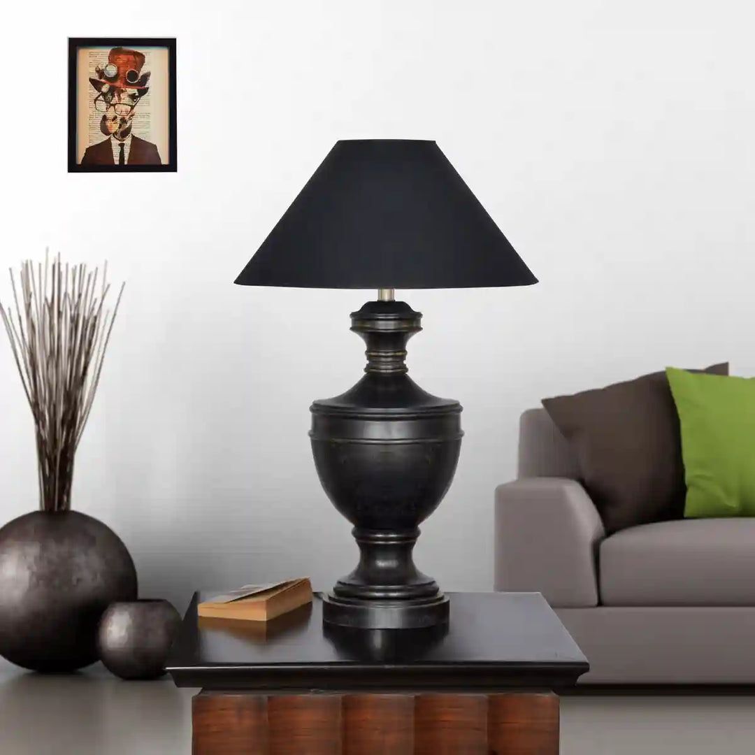 Botanica Black Finish Wood Table Lamp With Black Cotton Shade