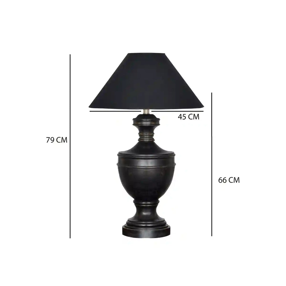 Botanica Black Finish Wood Table Lamp With Black Cotton Shade