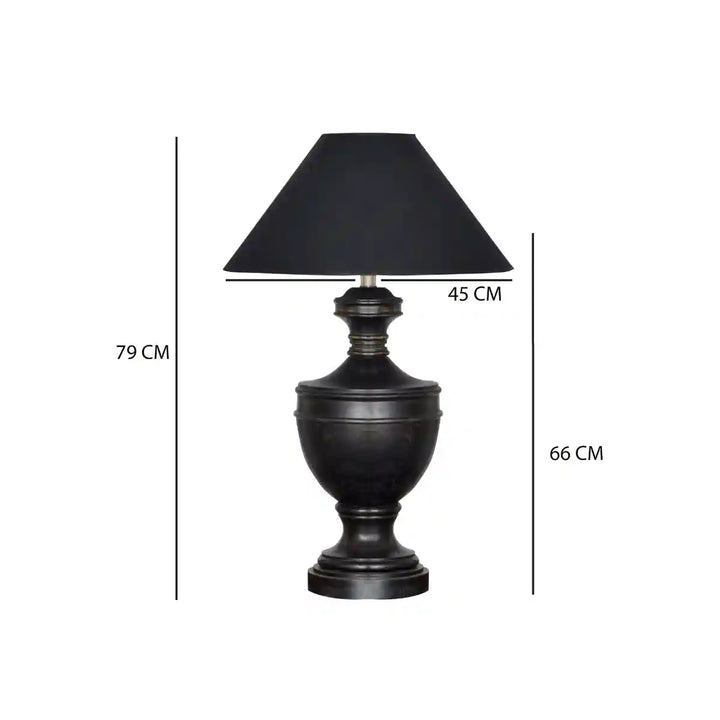 Botanica Black Finish Wood Table Lamp With Black Cotton Shade