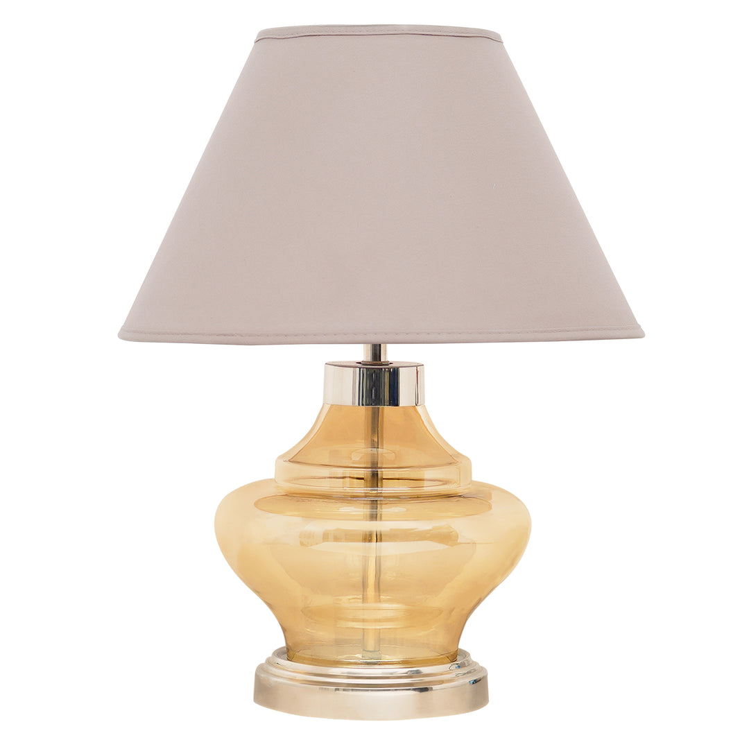 ARNIE Amber Glass And Chrome Finish Metal Table Lamp With Beige Cotton Shade