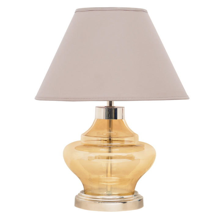 ARNIE Amber Glass And Chrome Finish Metal Table Lamp With Beige Cotton Shade