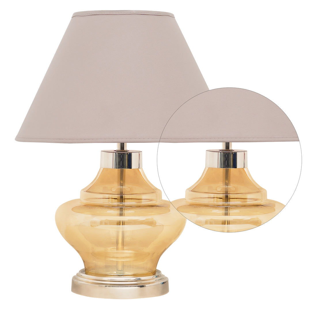 ARNIE Amber Glass And Chrome Finish Metal Table Lamp With Beige Cotton Shade