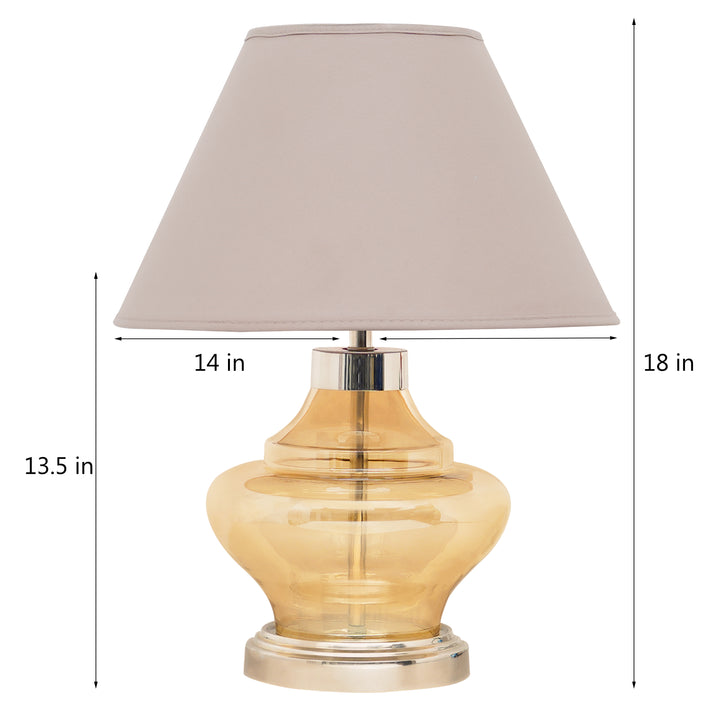 ARNIE Amber Glass And Chrome Finish Metal Table Lamp With Beige Cotton Shade