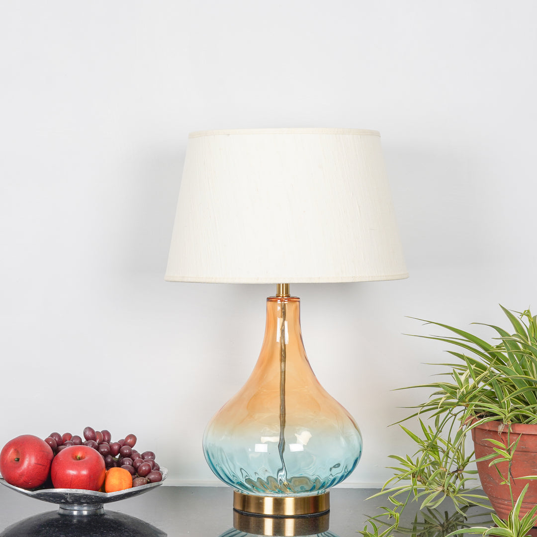 KINGHAM Bottle Green Amber Finish Glass And Amber Glass Table Lamp With Cotton Shade