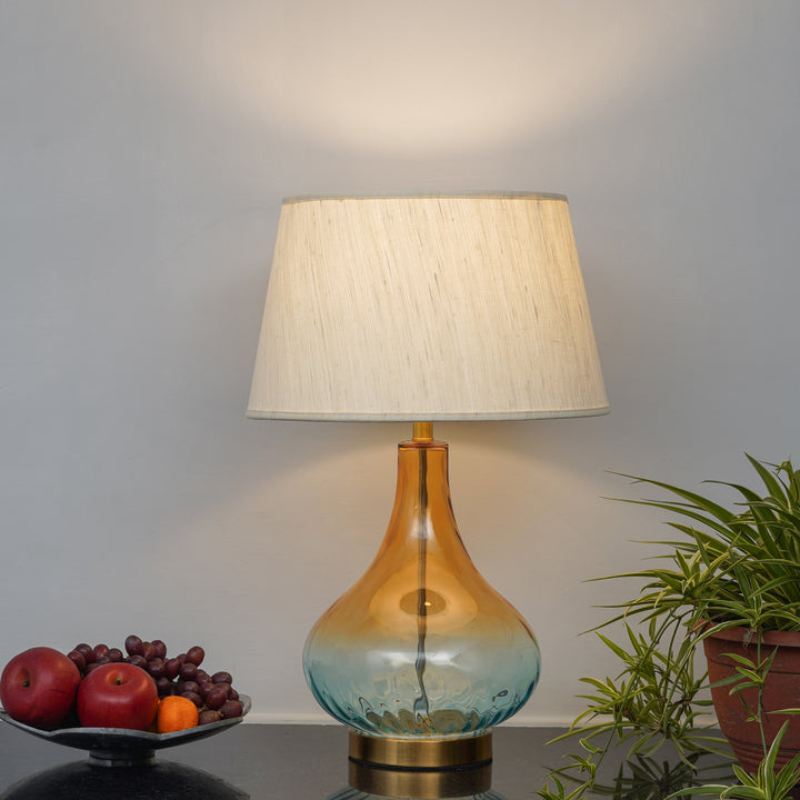 KINGHAM Bottle Green Amber Finish Glass And Amber Glass Table Lamp With Cotton Shade