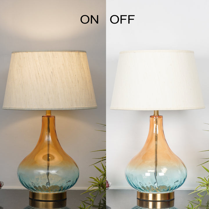 KINGHAM Bottle Green Amber Finish Glass And Amber Glass Table Lamp With Cotton Shade