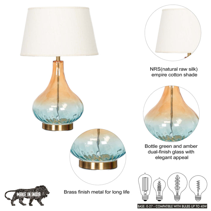 KINGHAM Bottle Green Amber Finish Glass And Amber Glass Table Lamp With Cotton Shade