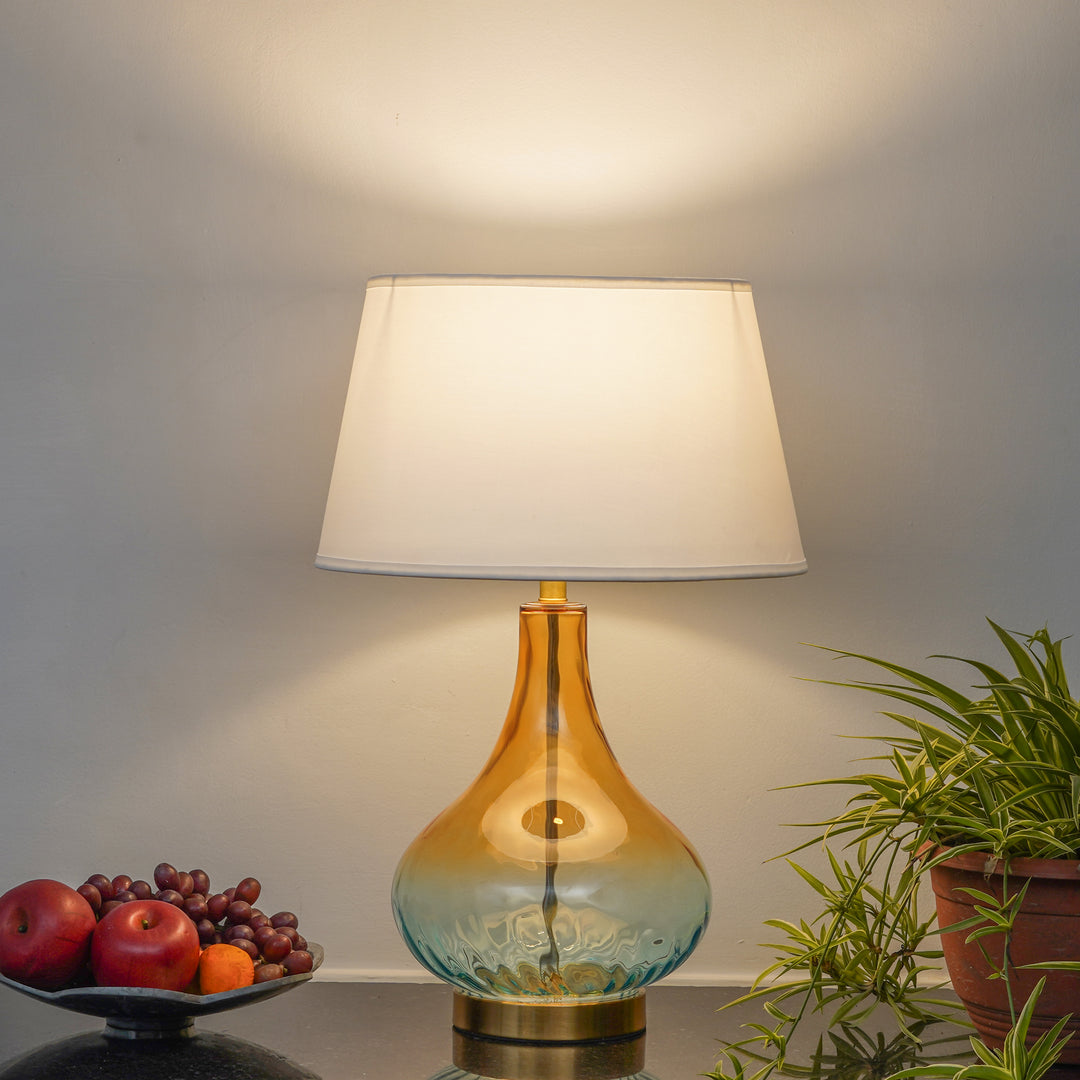 KINGHAM Bottle Green Amber Finish Glass And Amber Glass Table Lamp With Cotton Shade