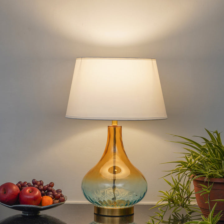 KINGHAM Bottle Green Amber Finish Glass And Amber Glass Table Lamp With Cotton Shade