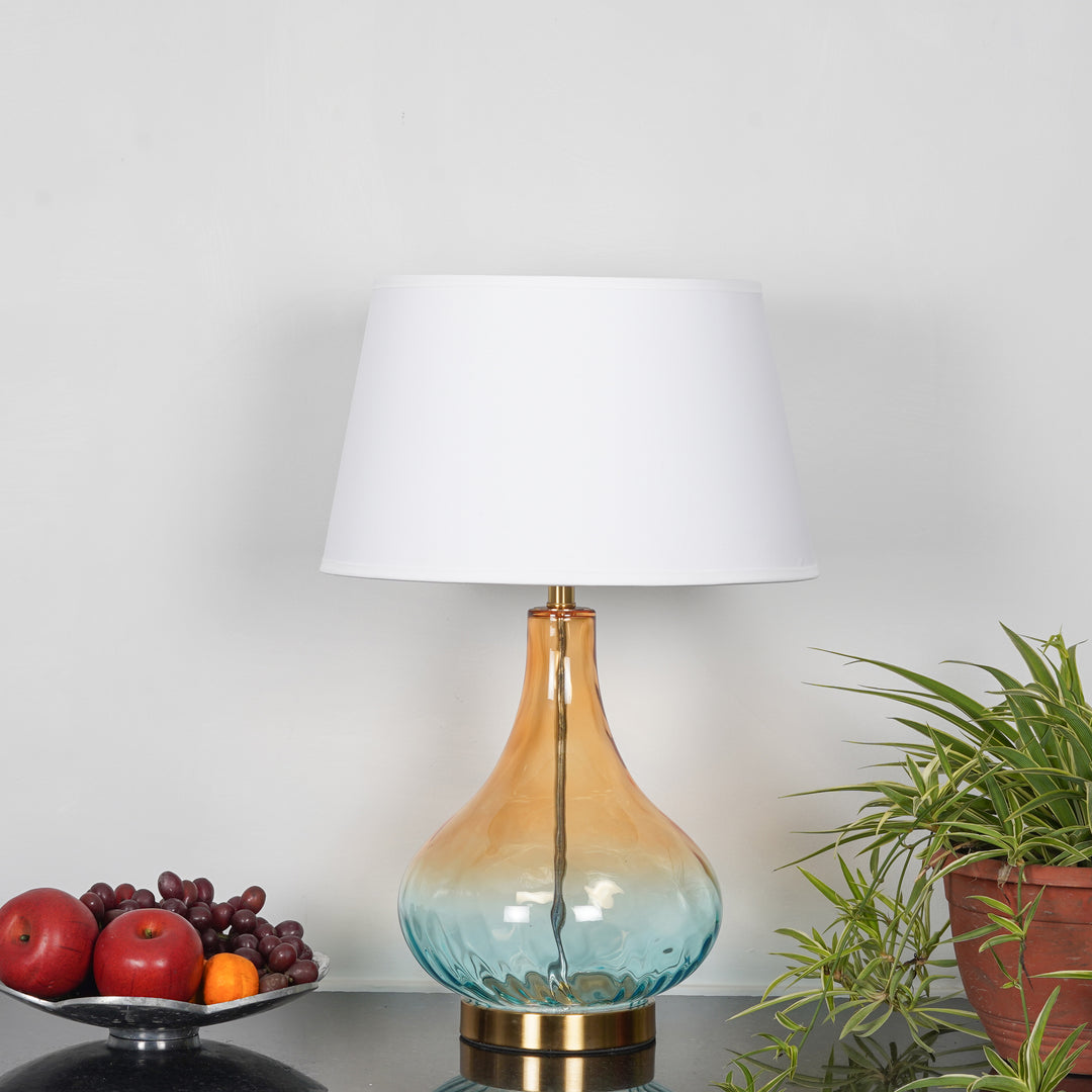 KINGHAM Bottle Green Amber Finish Glass And Amber Glass Table Lamp With Cotton Shade