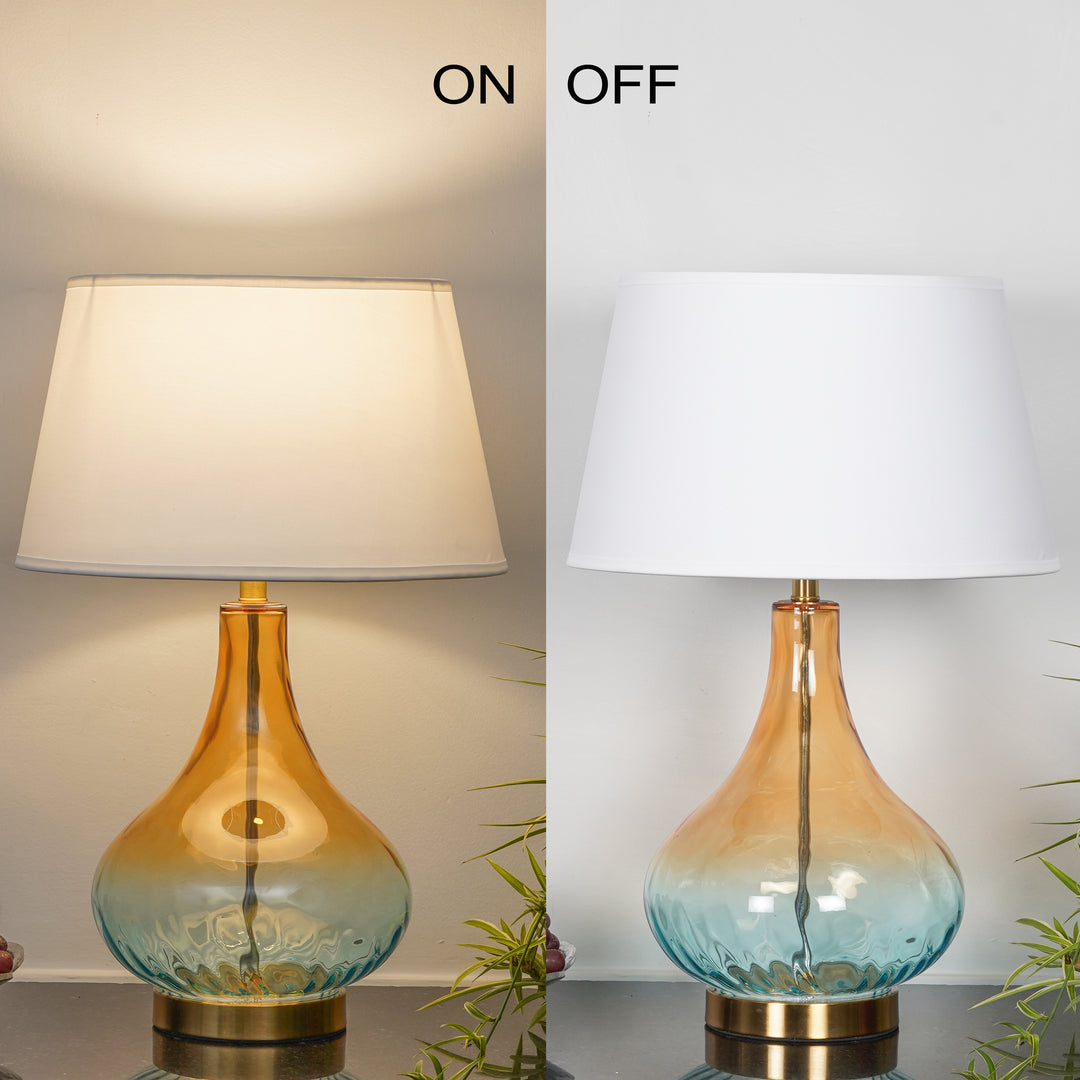 KINGHAM Bottle Green Amber Finish Glass And Amber Glass Table Lamp With Cotton Shade