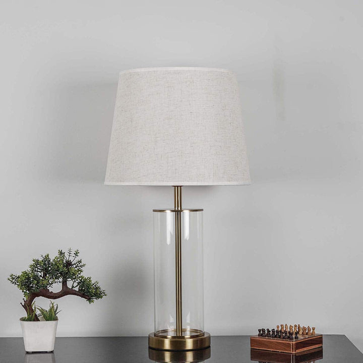 Echo USB Rechargeable Glass Table Lamp in Brass Finish With Fabric Shade