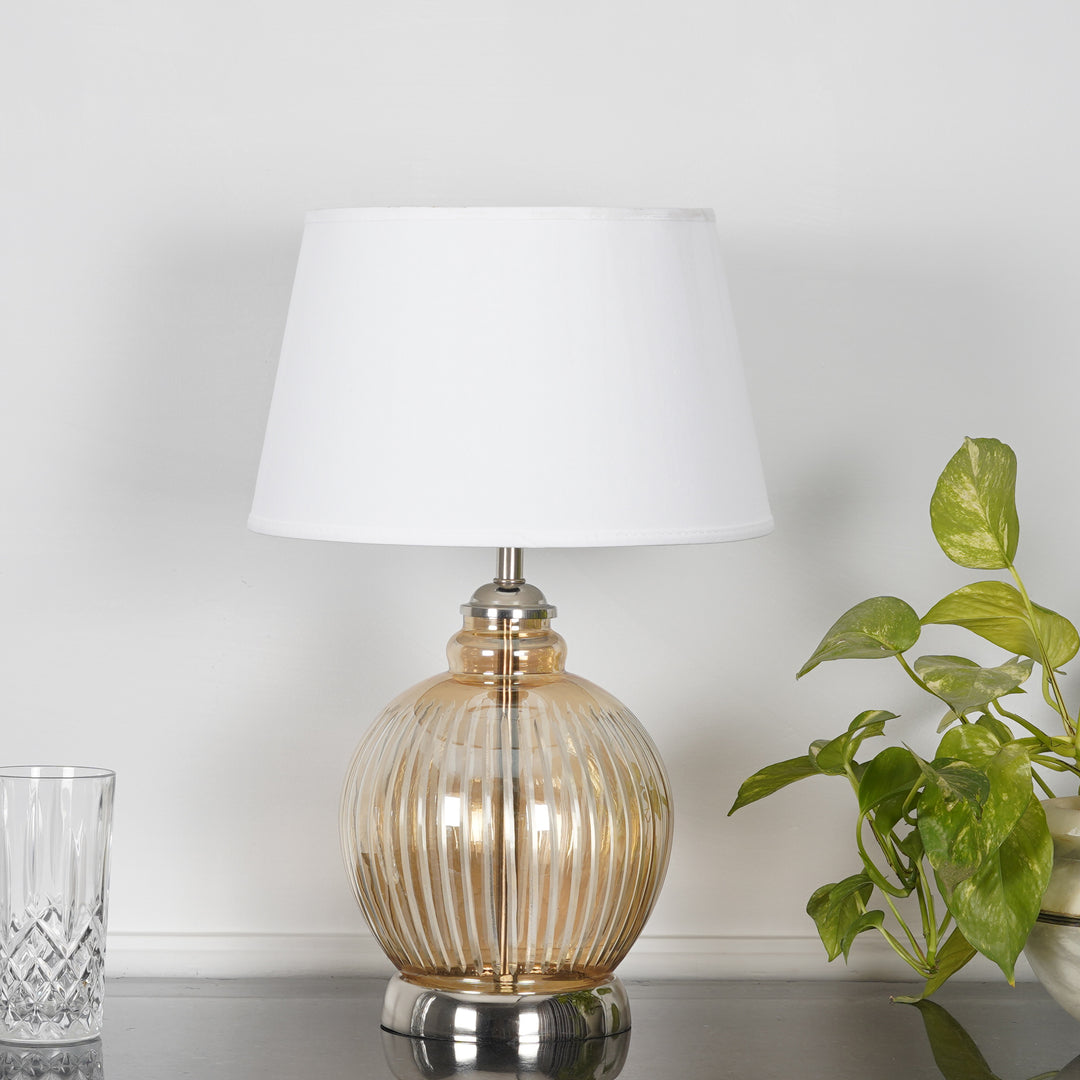 IDONIA Nickel and Amber Finish Table Lamp With White Shade