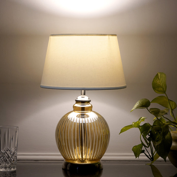 IDONIA Nickel and Amber Finish Table Lamp With White Shade
