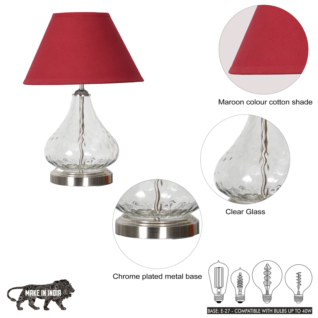 CRYSTAL Modern Clear Glass Table Lamp with Chrome Finish Metal Base & Black Cotton Shade (Copy)