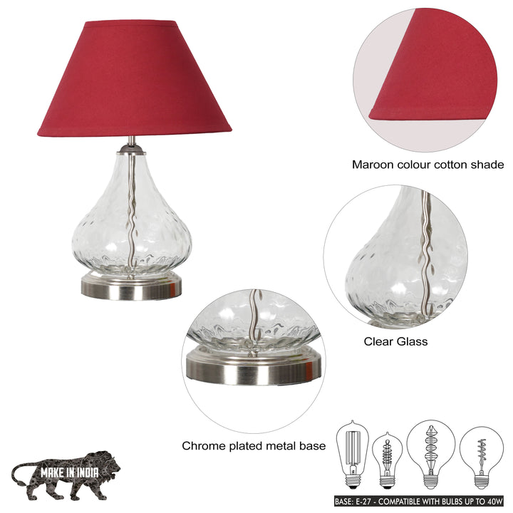 CRYSTAL Modern Clear Glass Table Lamp with Chrome Finish Metal Base & Black Cotton Shade (Copy)