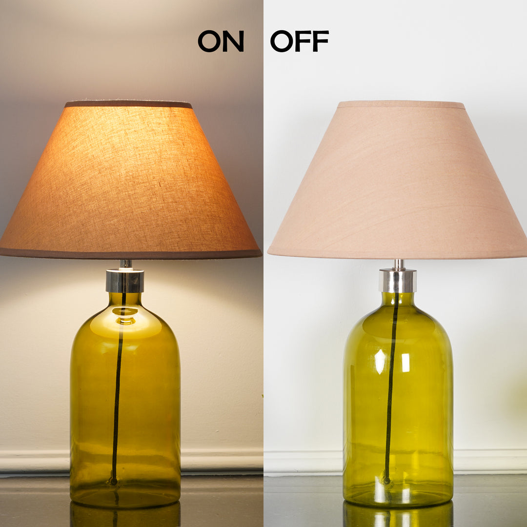 OLVIRA Modern Green Glass Table Lamp with Silver Finish Metal Accent | Beige Cotton Fabric Shade
