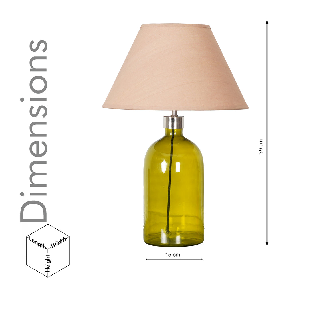 OLVIRA Modern Green Glass Table Lamp with Silver Finish Metal Accent | Beige Cotton Fabric Shade