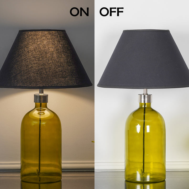 OLVIRA Modern Green Glass Table Lamp with Silver Finish Metal Accent | Black Cotton Fabric Shade