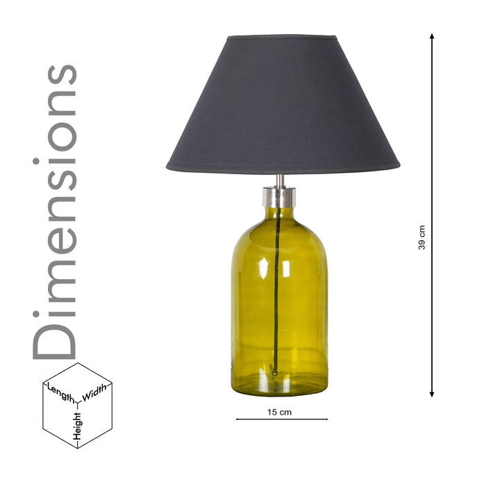 OLVIRA Modern Green Glass Table Lamp with Silver Finish Metal Accent | Black Cotton Fabric Shade