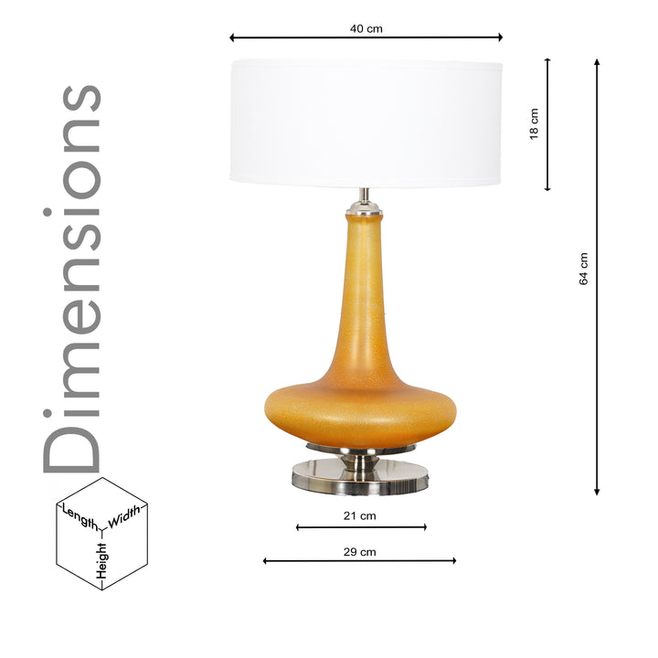 VIRELLA Premium Amber Glass Table Lamp with White Cotton Drum Shade & Chrome Finish Metal Base