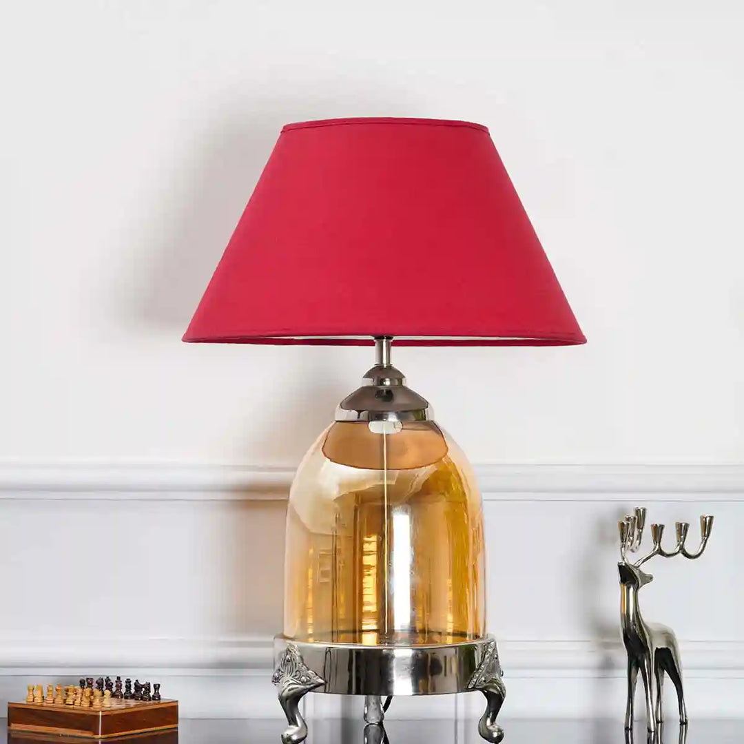 Serenity Amber Glass Table Lamp With Maroon Cotton Shade