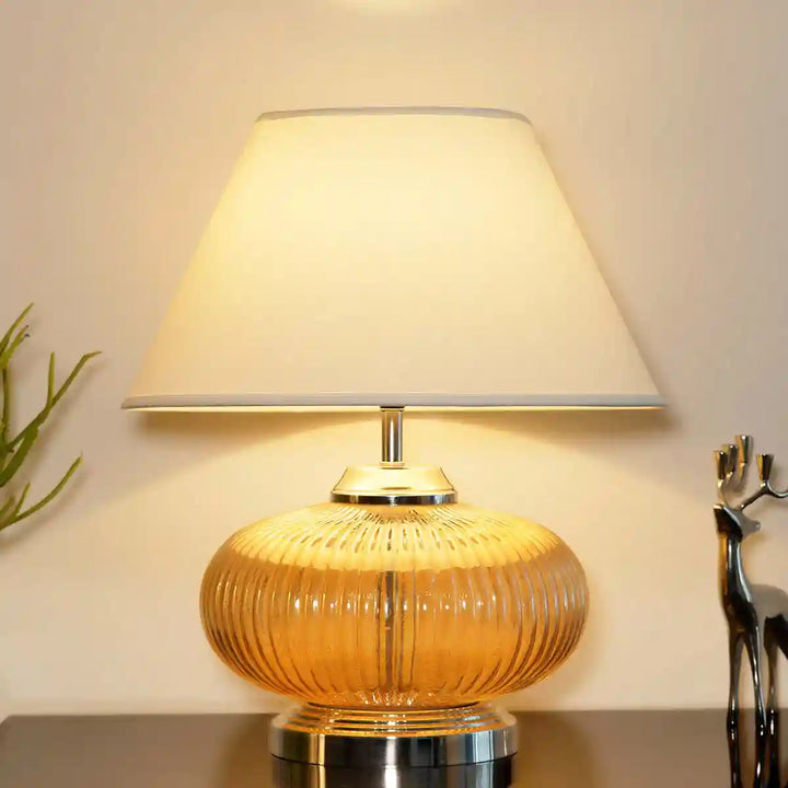 Maloto Amber Luster and Nickel Finish Table Lamp With White Cotton Shade