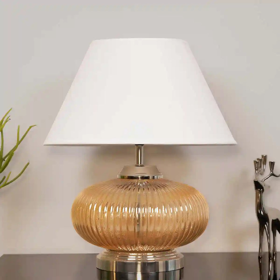 Maloto Amber Luster and Nickel Finish Table Lamp With White Cotton Shade