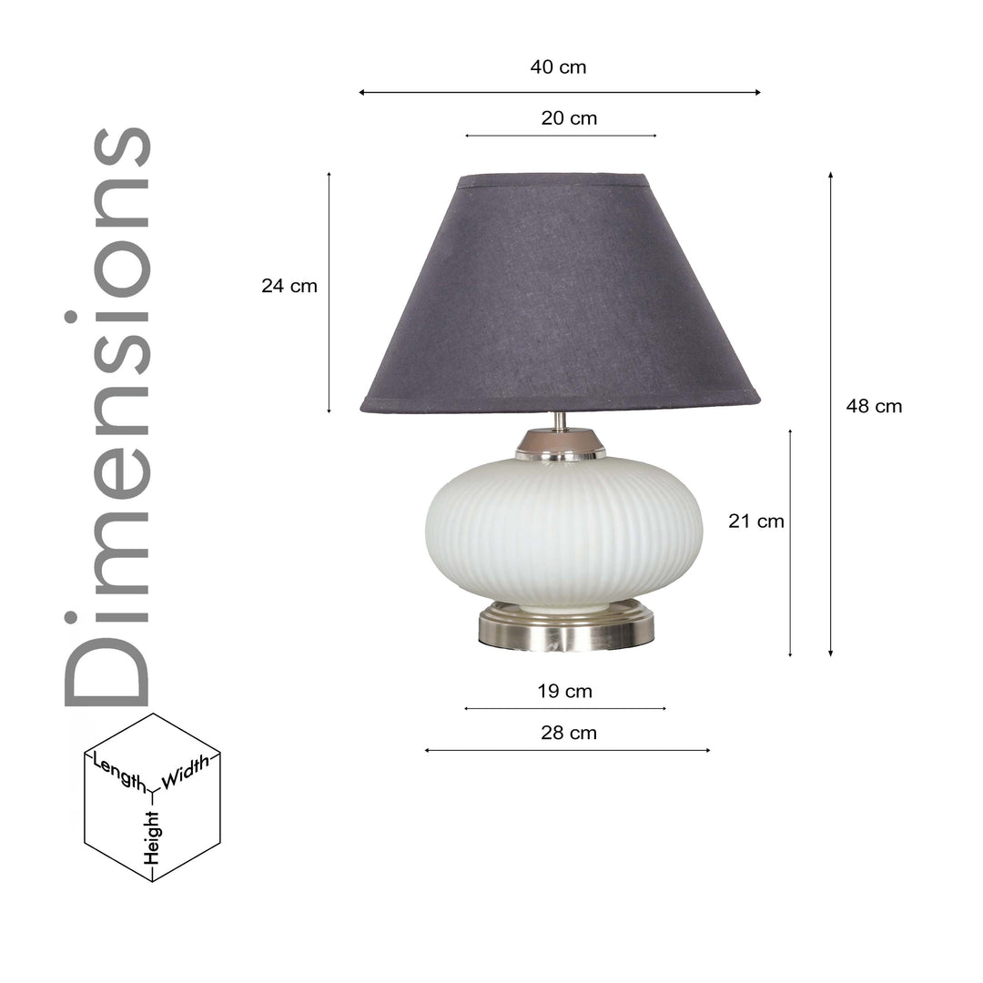 MALOTO Frosted White Glass and Chrome Finish Metal Table Lamp With Beige Cotton Shade