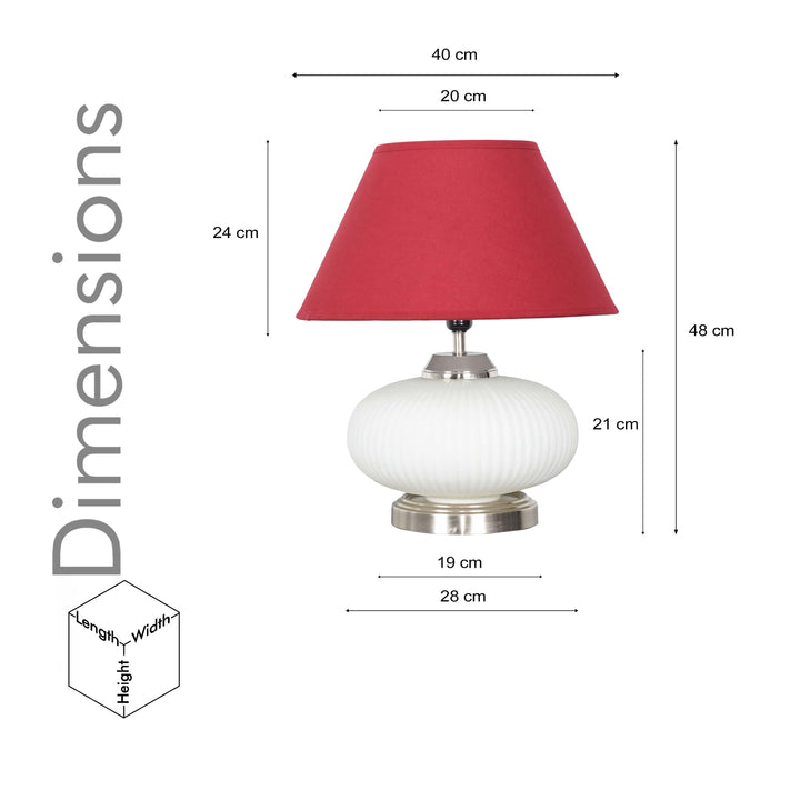 MALOTO Frosted White Glass and Chrome Finish Metal Table Lamp With Beige Cotton Shade