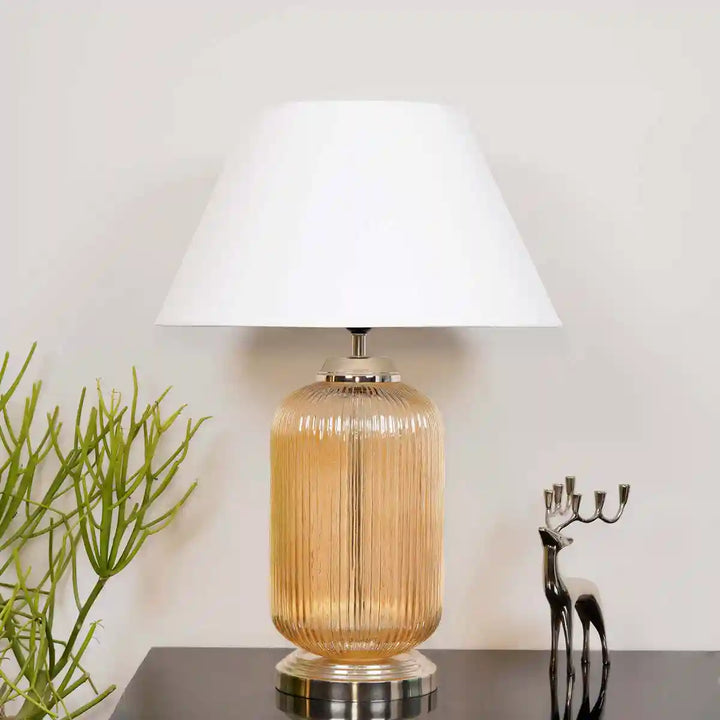 Maloto Amber Luster and Nickel Finish Table Lamp With White Cotton Shade