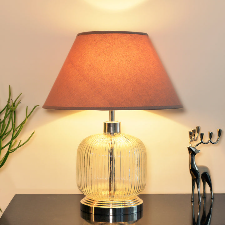 DEMARIUS Transparent and Nickel Finish Table Lamp With Cotton Shade