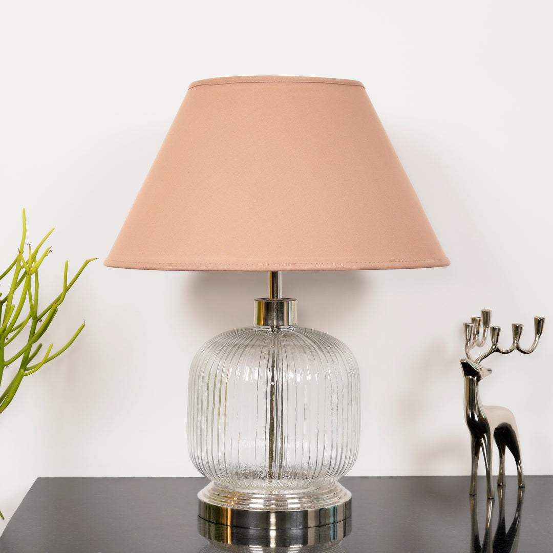 DEMARIUS Transparent and Nickel Finish Table Lamp With Cotton Shade