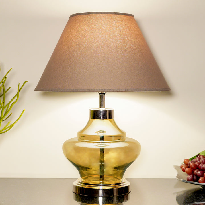 JEMMA Smoke and Nickel Finish Table Lamp With Cotton Shade