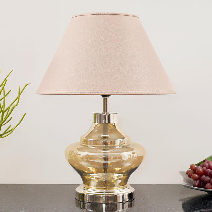 JEMMA Smoke and Nickel Finish Table Lamp With Cotton Shade
