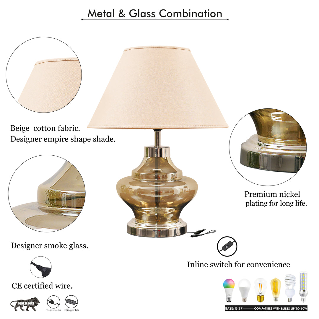 JEMMA Smoke and Nickel Finish Table Lamp With Cotton Shade