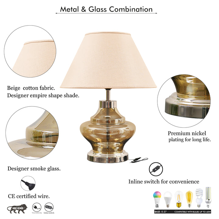 JEMMA Smoke and Nickel Finish Table Lamp With Cotton Shade